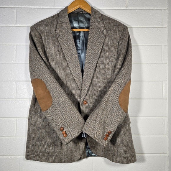 Vintage Other - Vtg Mens 100% Wool Herringbone Elbow Patches Sport Coat Blazer 46R Preppy